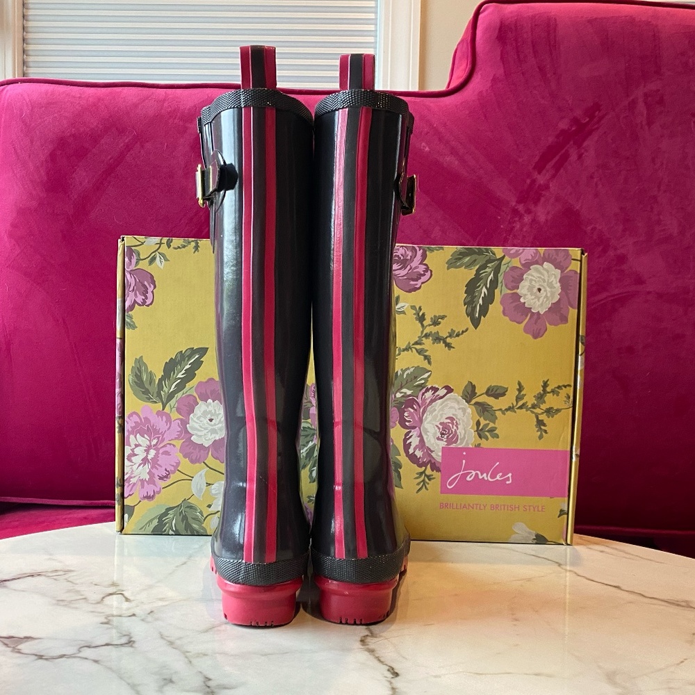 Joules Kelly Welly Rain boots slate gray with Pink SZ 6 - Picture 8 of 16